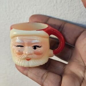 Vtg Kitsch Miniature Plastic Winking Eye Santa Clause Head Face Mini Cup Mug Art